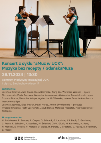 Standardy muzyki klasycznej, jazzowej i filmowej - koncert z cyklu "aMuz w UCK. Muzyka bez recepty"