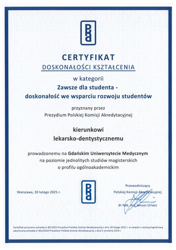 Kierunek lekarsko-dentystyczny GUMed z Certyfikatem Doskonałości Kształcenia