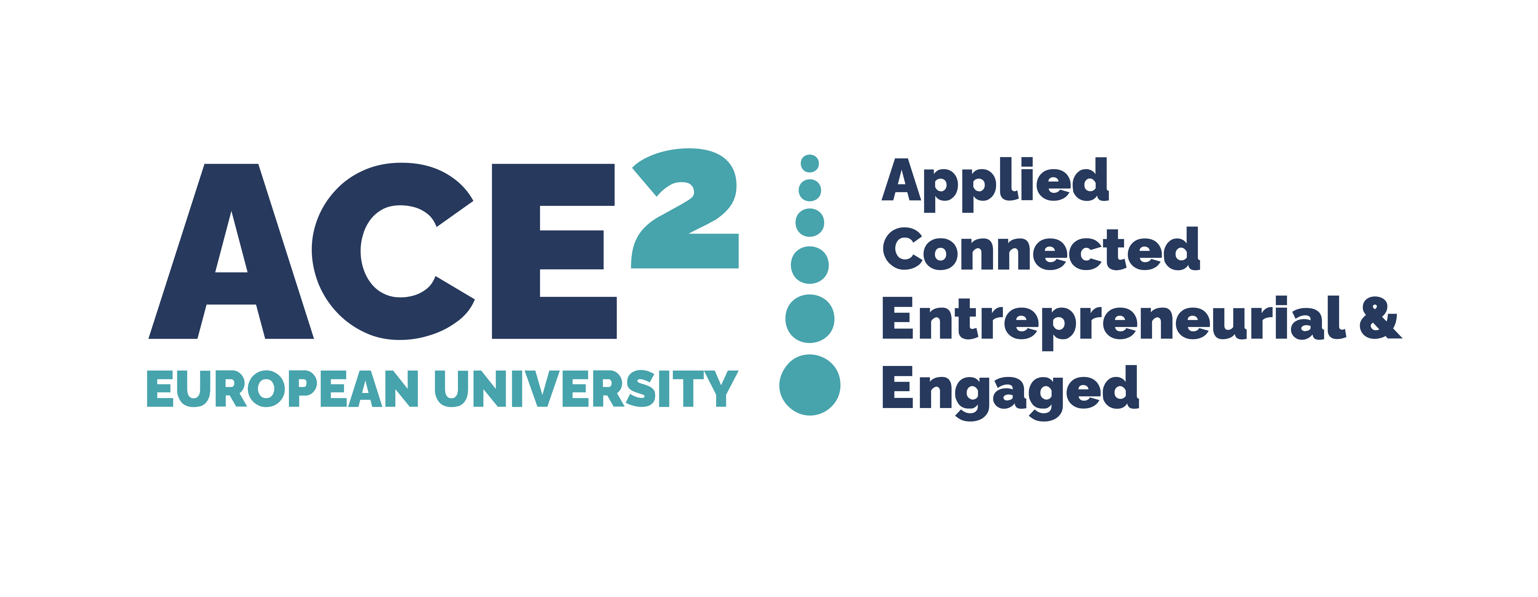 Logo ACE² European University z rozwinięciem: Applied, Connected, Entrepreneurial & Engaged.