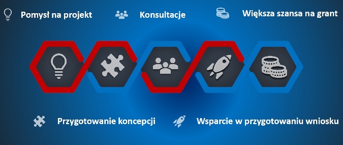Pomysł na projekt; Konsultacje; Większa szansa na grant; Przygotowanie koncepcji; Wsparcie w przygotowaniu wniosku