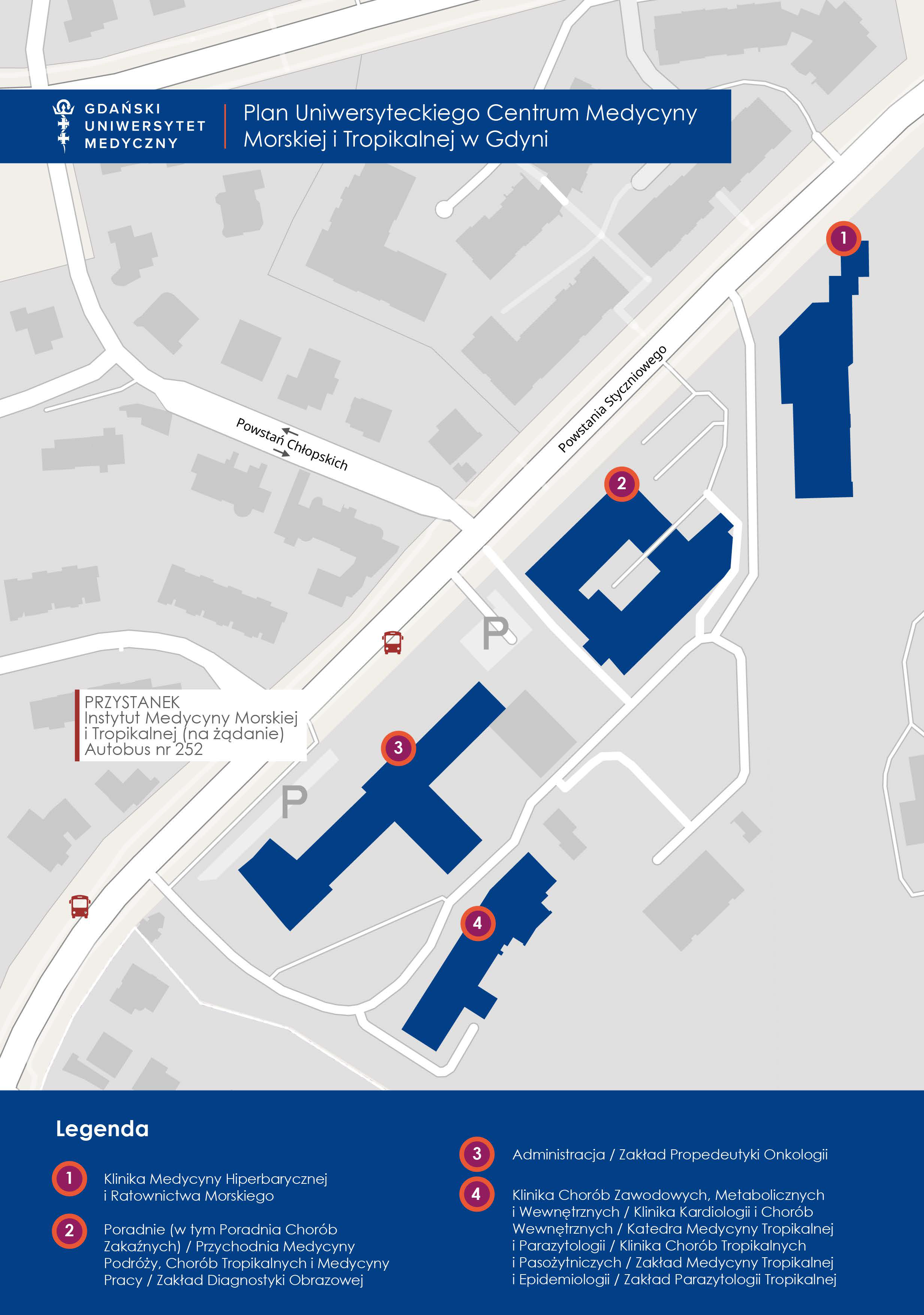 Mapa z planem Uniwersyteckiego Centrum Medycyny Morskiej i Tropikalnej w Gdyni