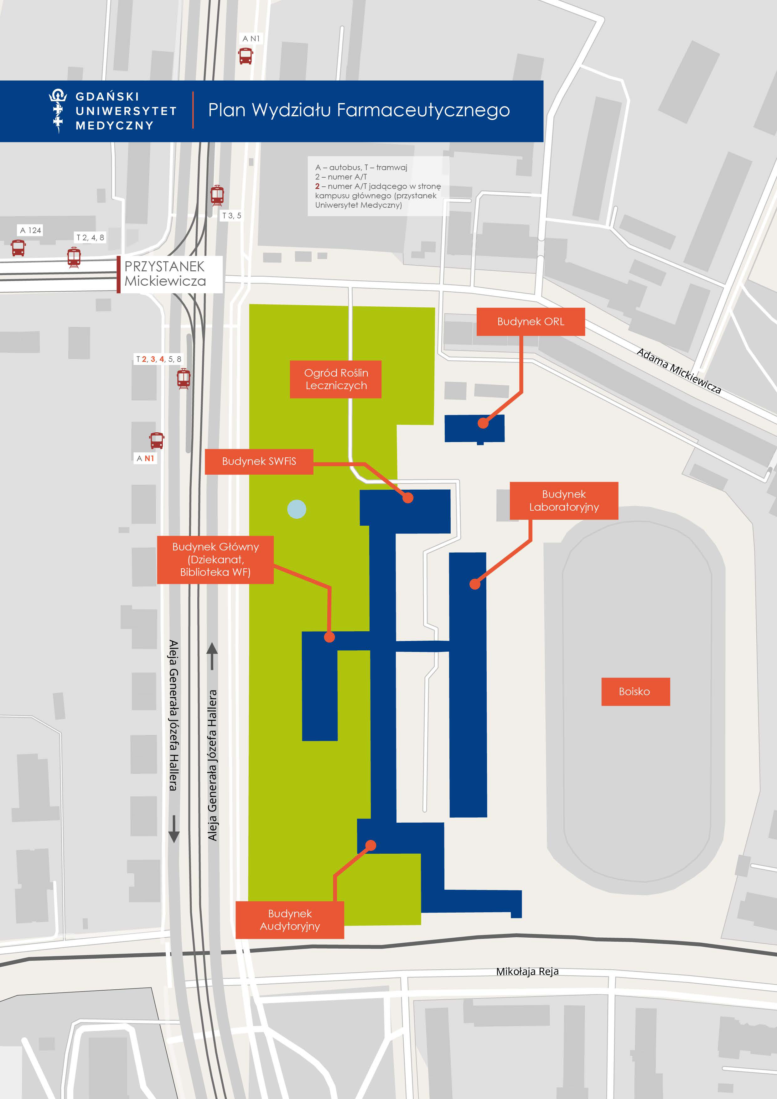 Mapa przedstawiająca plan Wydziału Farmaceutycznego