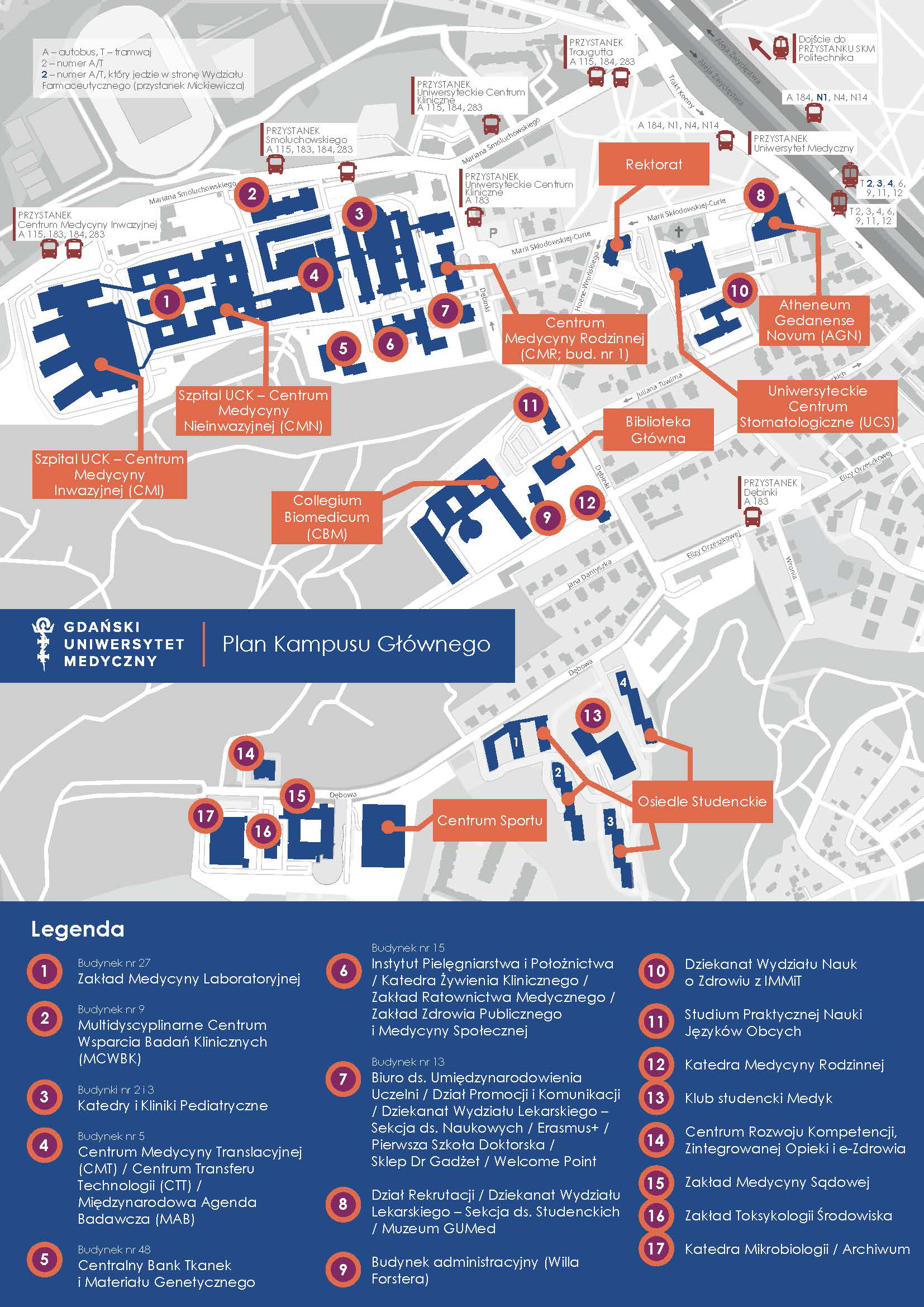 Mapa przedstawiająca plan Kampusu Głównego