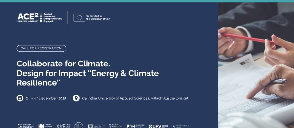 Baner ACE²: ‘Collaborate for Climate – Energy & Climate Resilience’, 2–4 XII 2025, Carinthia UAS, Villach (stacjonarnie).