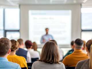 Studenci uczestniczą w wykładzie prowadzonym w sali dydaktycznej
